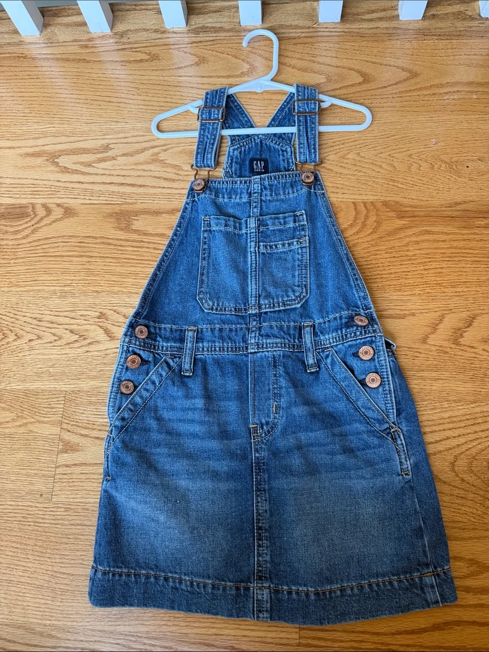 Girls GAP Denim Overall Skirt in Washed Blue
